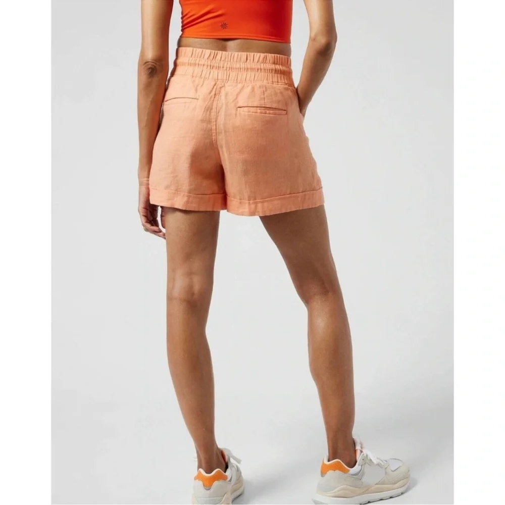NWT Athleta Cabo 4" Linen Drawstring Shorts Cactus Peach 14 - Picture 2 of 11